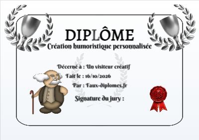 Diplôme sur fond blanc, avec un cadre gris fin aux angles arrondis et une illustration « Grand père »