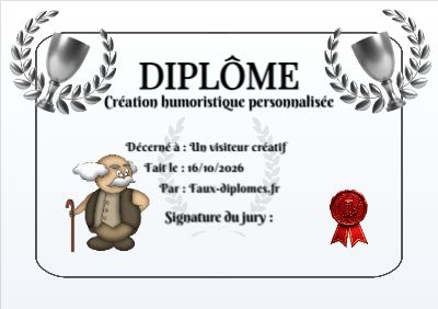 Diplôme sur fond blanc, avec un cadre gris fin aux angles arrondis et une illustration « Grand père »