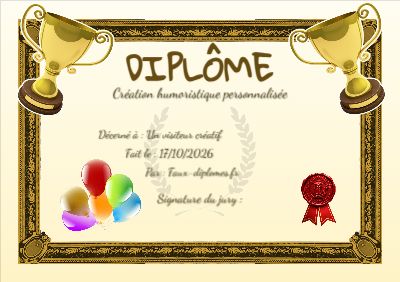 Diplôme aux teintes jaunes, avec un cadre classique chic et une illustration « Des ballons »