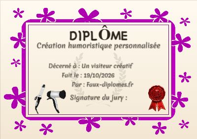 Diplôme sur fond jaune clair, avec un cadre rose floral fantaisie et une illustration « Sèche cheveux »