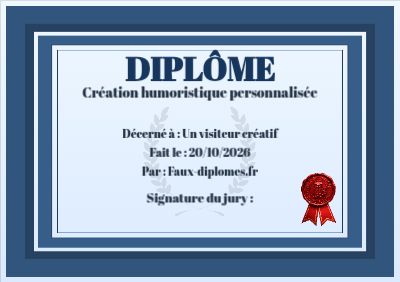 Diplôme aux teintes bleues, avec un cadre double liseré
