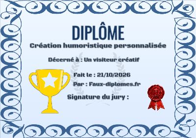 Diplôme aux teintes bleues, avec un cadre à entrelacs élégants et une illustration « Trophée »