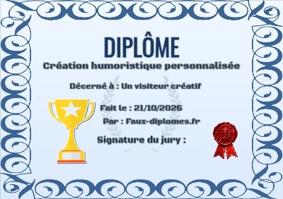 Diplôme aux teintes bleues, avec un cadre à entrelacs élégants et une illustration « Trophée »