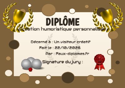 Diplôme sur fond jaune clair, avec un cadre orange à bulles à large bordure et une illustration « Boules de billard »