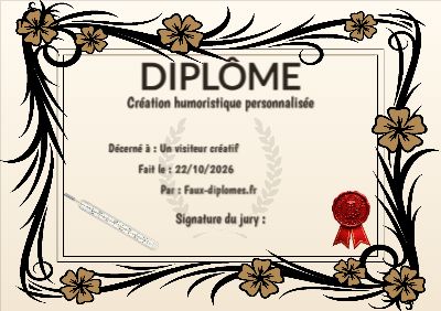 Diplôme sur fond jaune clair, avec un cadre orange fleurs d’hibiscus et une illustration « Thermomètre »