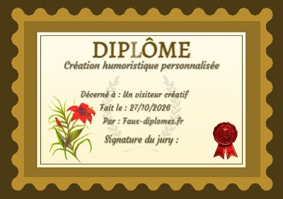 Diplôme aux teintes jaunes, avec un cadre ondulé et une illustration « Fleur rouge »