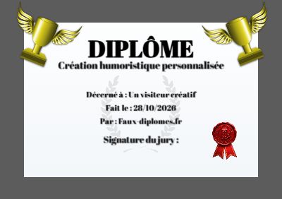 Diplôme sur fond blanc, avec un cadre gris épais et un trophée