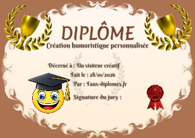 Diplôme aux teintes orange, avec un cadre flamboyant et une illustration « Smiley diplomé »