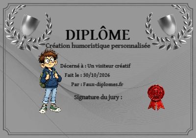 Diplôme sur fond vert, avec un cadre gris à filigrane ondulant et une illustration « Garçon écolier »