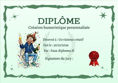 Diplôme aux teintes vertes, avec un cadre aux bords irréguliers étoilés et une illustration « Léo fait la fête »