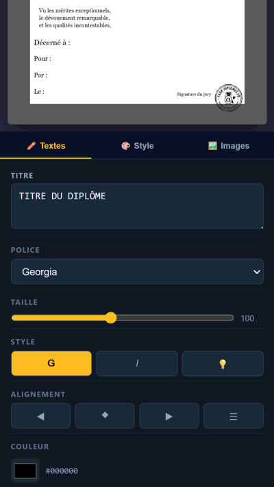 Options texte complètes