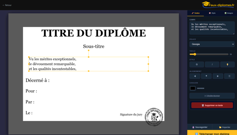 Options texte complètes