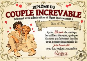 Diplôme du couple increvable Homme-Homme